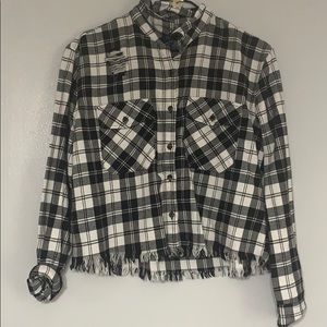 Worn once! Distressed cropped flannel
